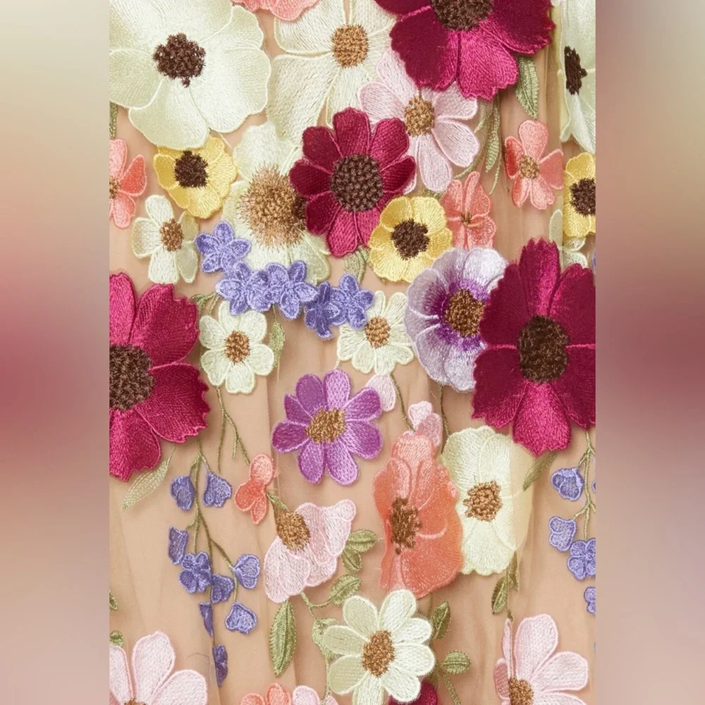 Lena Vie Hannah Dripping Embroidered Floral Long Luxury Dress, MADE TO ORDER - Picture 7 of 8